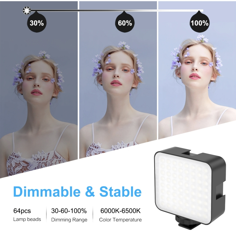 PULUZ ไฟ 64 LED 5W เพิ่มแสงสว่าง สำหรับกล้องถ่ายรูป DSLR GoPro Phone Osmo Action