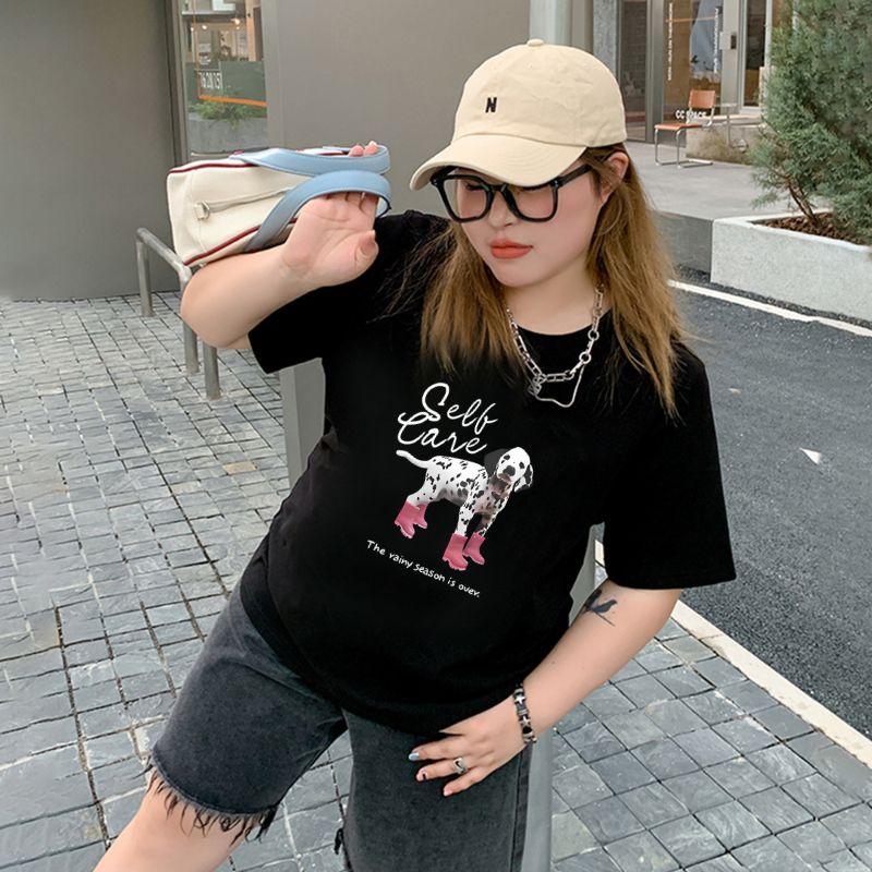 TeddyTee เสื้อยืด oversize สาวอวบ พลัสไซส์ สกรีนลายน้องหมาบูทแดง ผ้าคอตตอน100% ใส่สบาย สไตล์เกาหลี มินิมอล น่ารักมาก