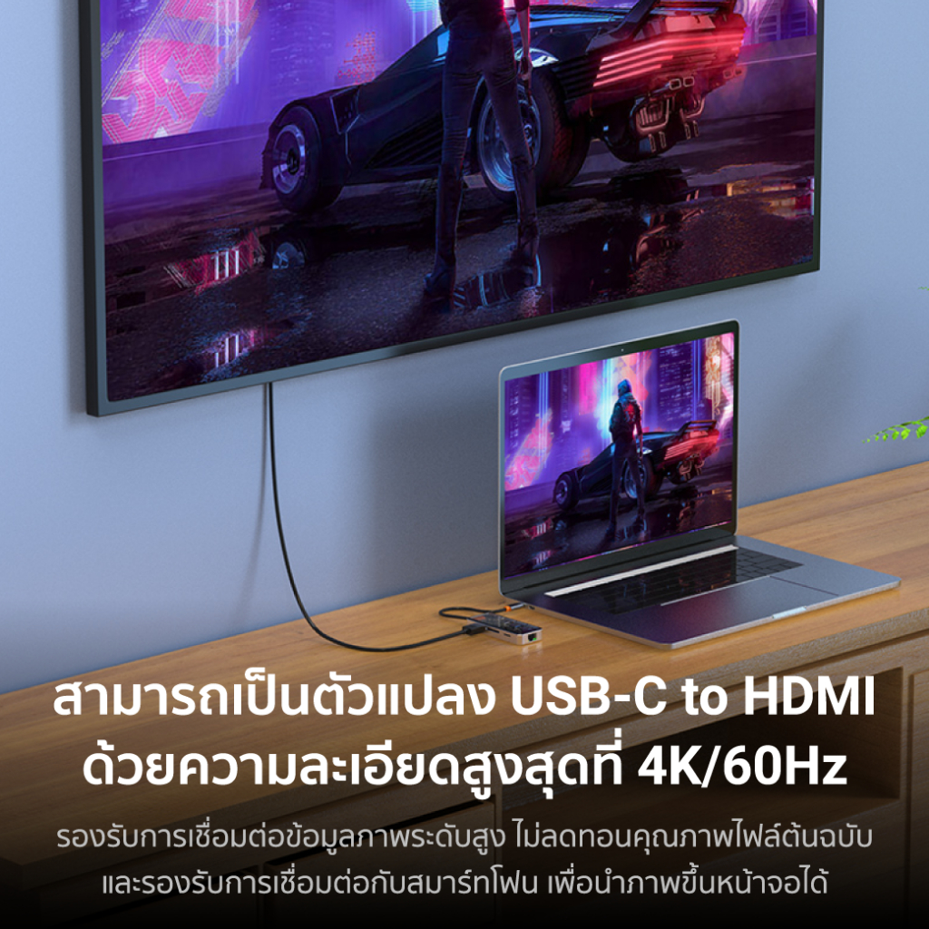 [ลดเหลือ 849] ZTEC ZH831 HUB 8 in 1 USB-C 100W ,HDMI 4K,LAN 1Gbps,USB-A USB 3.2 Gen 1x1,SD Card,Micro-SD ขนาดเล็ก -1Y
