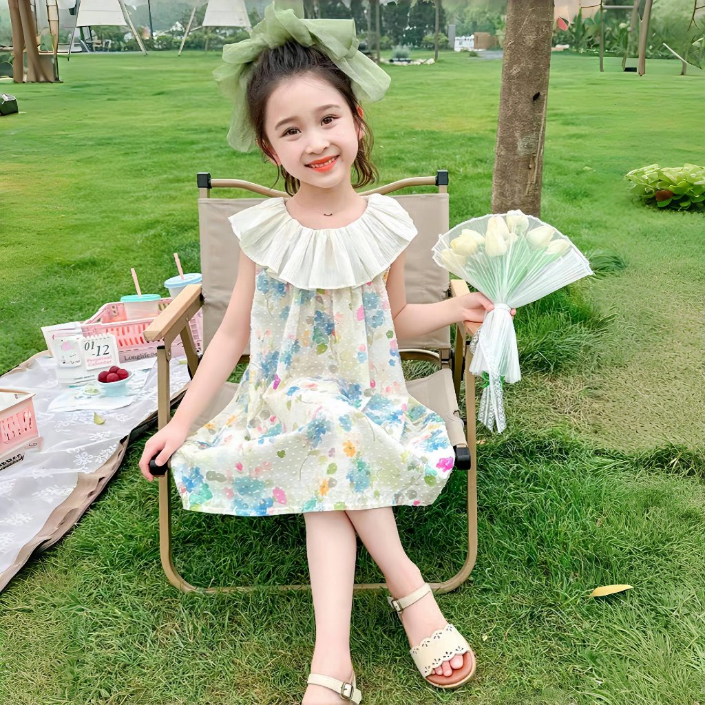 PRINCESS KESLI ชุดเดรสเด็กผู้หญิง กระโปรงลายดอกน่ารัก ผ้าชีฟอง นิ่ม พริ้ว ใส่สบาย 2-12 ปี