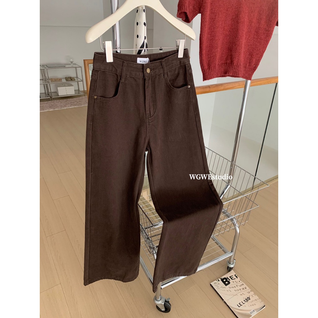 (พรี10-15วัน) Clothestoryy - WG.WE กางเกงยีนส์ สีน้ำตาล/สีขาว ขากระบอกใหญ่