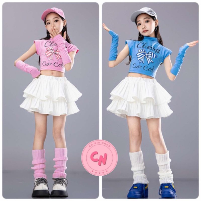 (พร้อมส่งในไทย) ชุดแต่งกายแจ๊สแดนซ์ ชุดเชียร์ลีดเดอร์สำหรับเด็กผู้หญิง