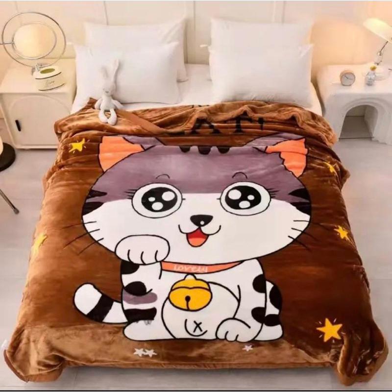 ห่มขนมิ้ง 6 ฟุต 180*200cm ลาย 2 ด้าน นุ่มสบาย ยี่ห้อ 2 ชั้น เย็บขอบดี สีหลากหลายๆ
