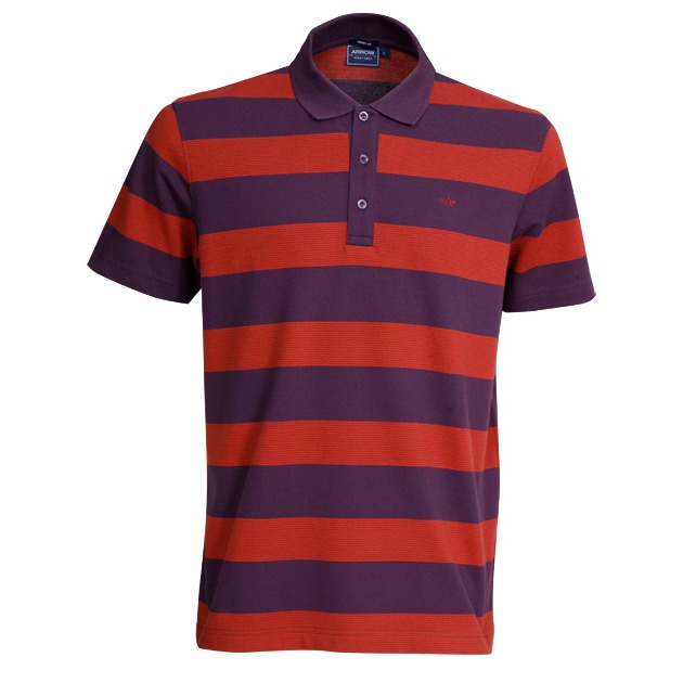 ARROW STRIPED COTTON POLO เสื้อโปโล ผ้าลายทาง สีแดงม่วง ทรง Smart MPCM218-DV