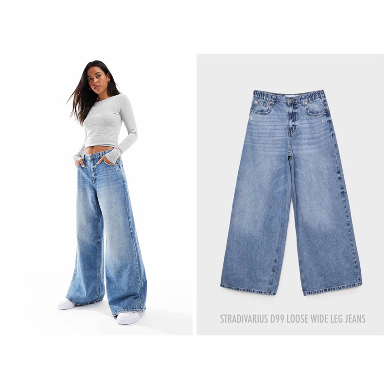 STRADIVARIUS กางเกงยีนส์ ขากว้าง ทรงตรง D99 LOOSE WIDE LEG JEANS (C0901)