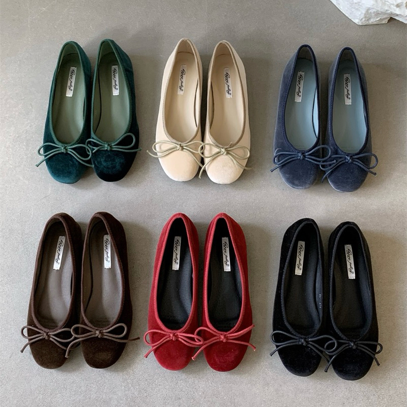 (ร้านไทย—มีพร้อมส่งค่ะ) รองเท้าทรงบัลเล่ต์ sena ballet flats 03 (𝘷𝘦𝘳. 𝘷𝘦𝘭𝘷𝘦𝘵) งานผ้ากำมะหยี่ | justmoment