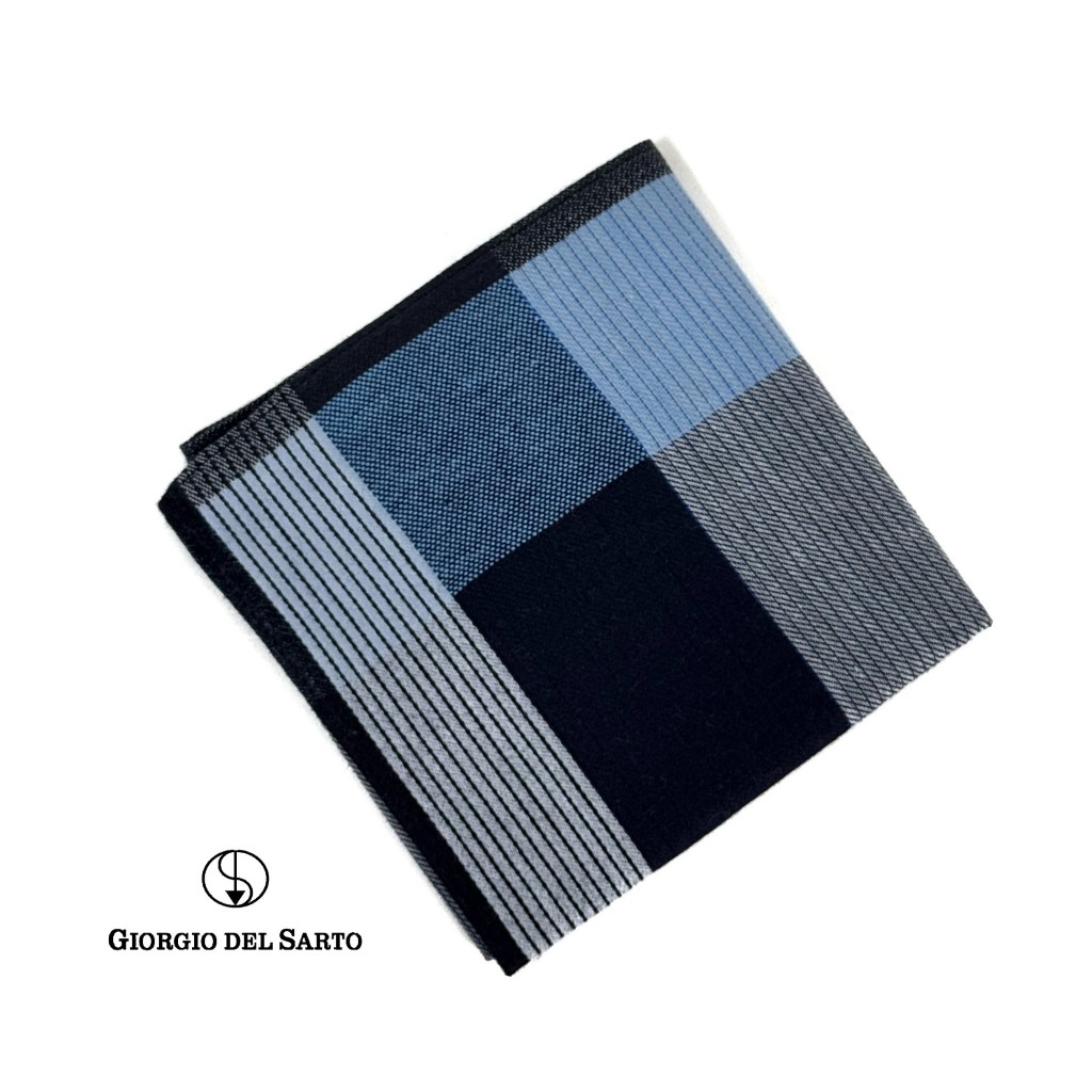 GIORGIO DEL SARTO Handkerchief Black-Blue ผ้าเช็ดหน้าสีดำ-น้ำเงิน 100% Cotton