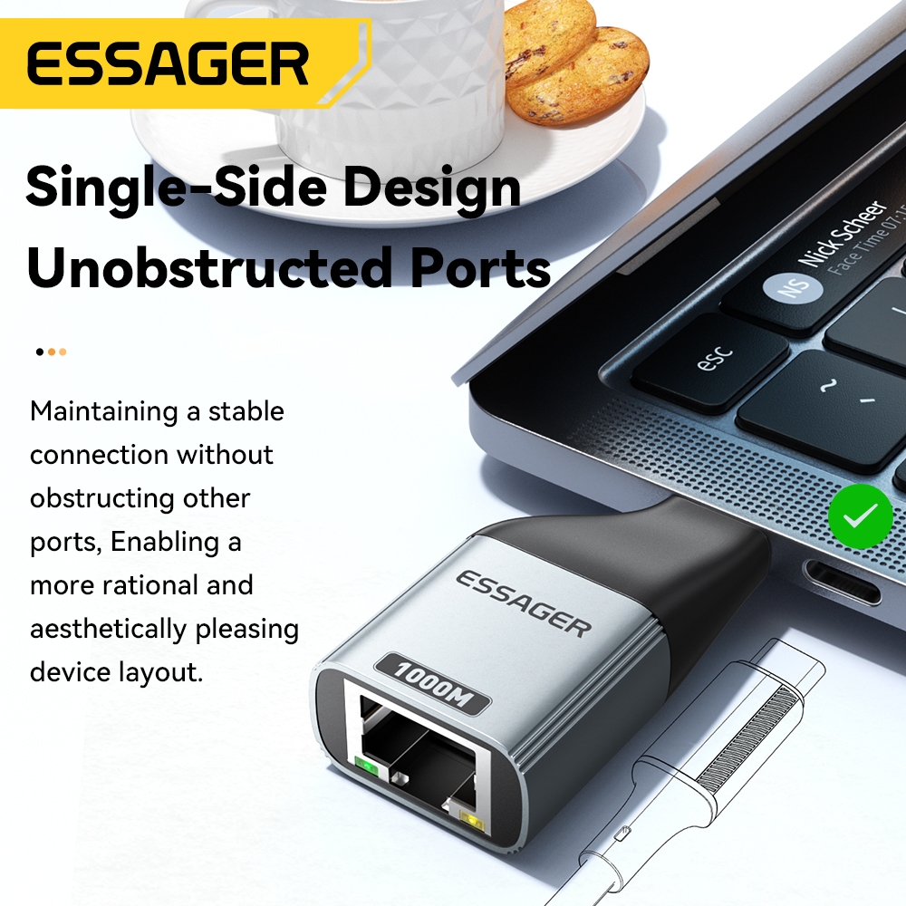 Essager 1000M RJ45 to Type-c อะแดปเตอร์พอร์ตเครือข่าย รองรับหลายระบบ