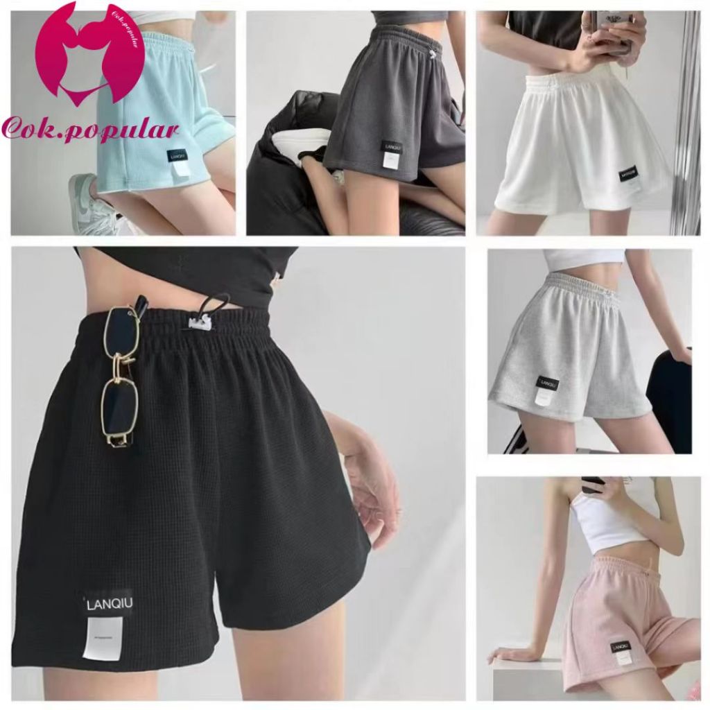 YY64 กางเกงกีฬาขาสั้น เอวสูง ทรงหลวม แฟชั่นสําหรับสตรี