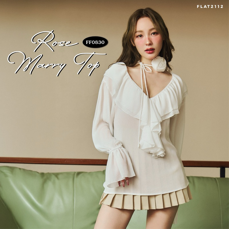 FLAT2112 FF0830 : ROSE MARRY TOP เสื้อแขนยาว แต่งระบาย มีเชือกดอกไม้