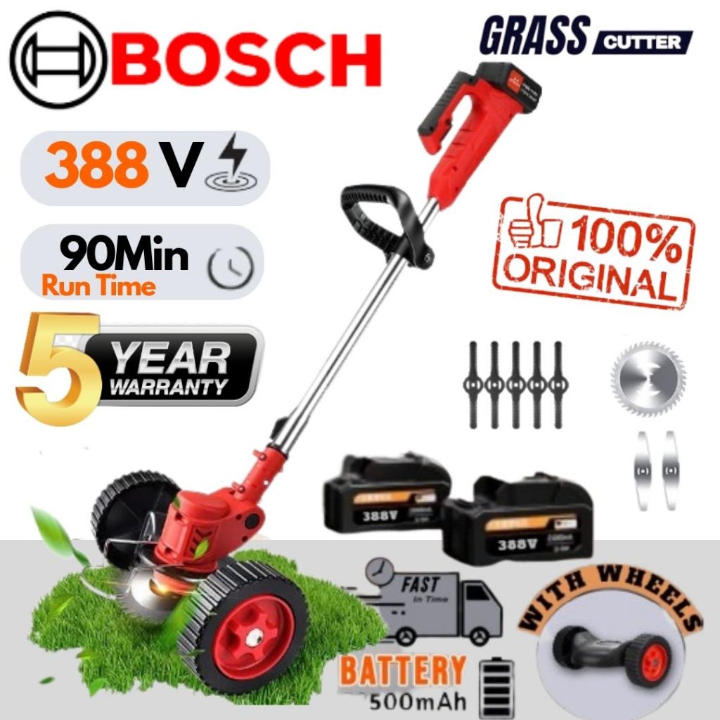 รับประกัน 5 ปี BOSCH เครื่องตัดหญ้าไฟฟ้าไร้สาย ตัดหญ้าไฟฟ้า 388Vอุปกรณ์ครบชุด แถมแบต เครื่องตัดหญ้าแบบพกพา