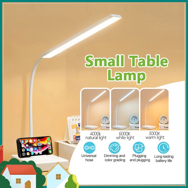 ปรับได้สามสี โคมไฟตั้งโต๊ะ โคมไฟอ่านหนังสือ LED ไฟมินิมอล มีแบตเตอรี่ในตัว หรี่แสงได้