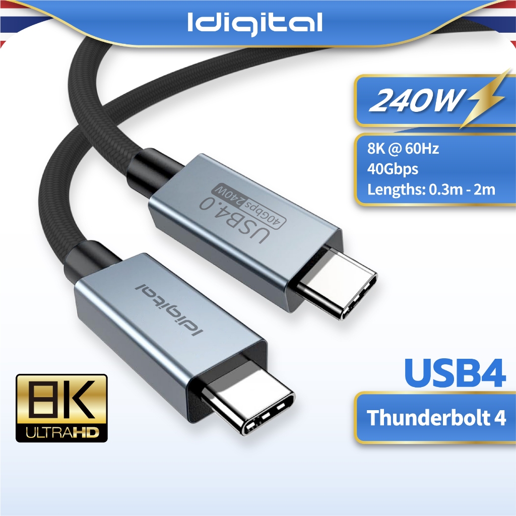 Idigital USB4 Type C Cable, USB-C Fast Charging Data Cable, PD240W, 40Gbps, 8K 60Hz, 0.3m-2m, Thunde