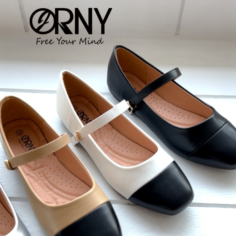 พร้องส่ง OY141 รองเท้าแมรี่เจน พื้นทรงแบน สี่เหลี่ยม สวมใส่สบาย