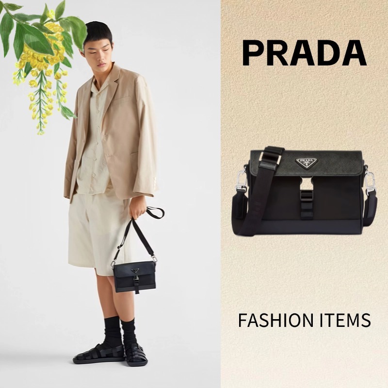 Prada Re-Nylon Saffiano BAGกระเป๋าสะพายไหล่ผู้ชาย/ แบรนด์ใหม่และเป็นของแท้