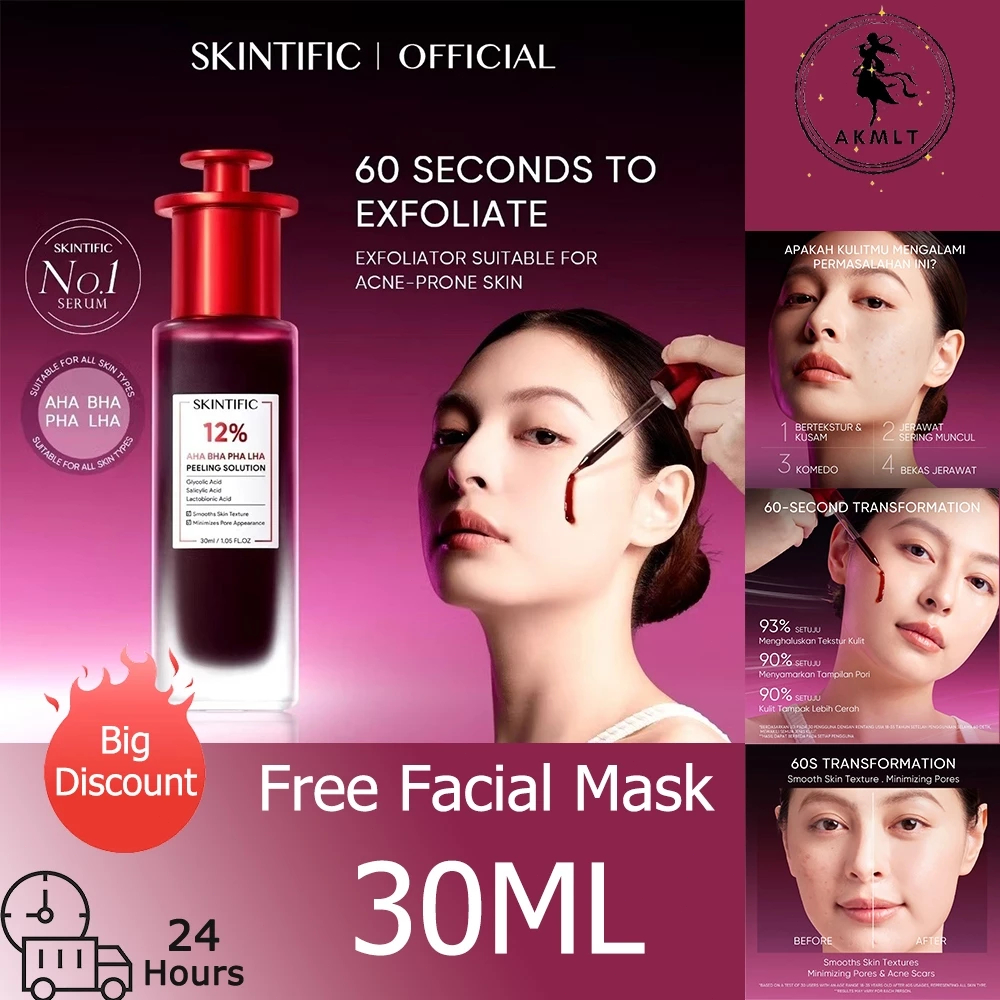 Skintific 12% AHA BHA PHA LHA Peeling Solution Serum 30ml