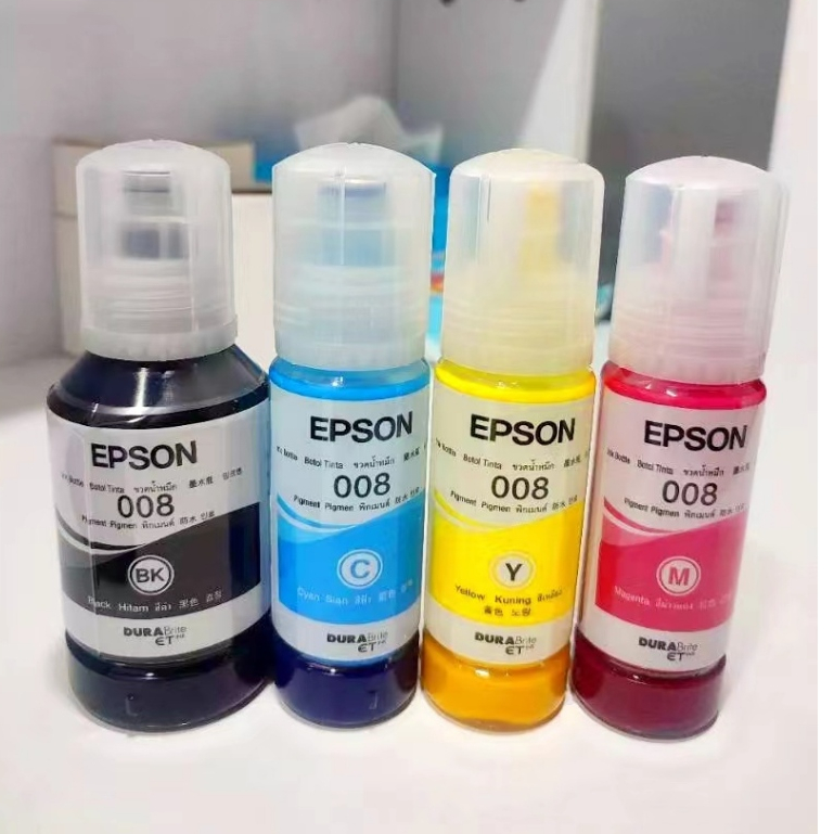 EPSON 008 Pigment ink หมึกกันน้ำทุกสี 008 BK C M Y ใช้งานกับเครื่องรุ่น EPSON(L6560 L6570 L6580 L151