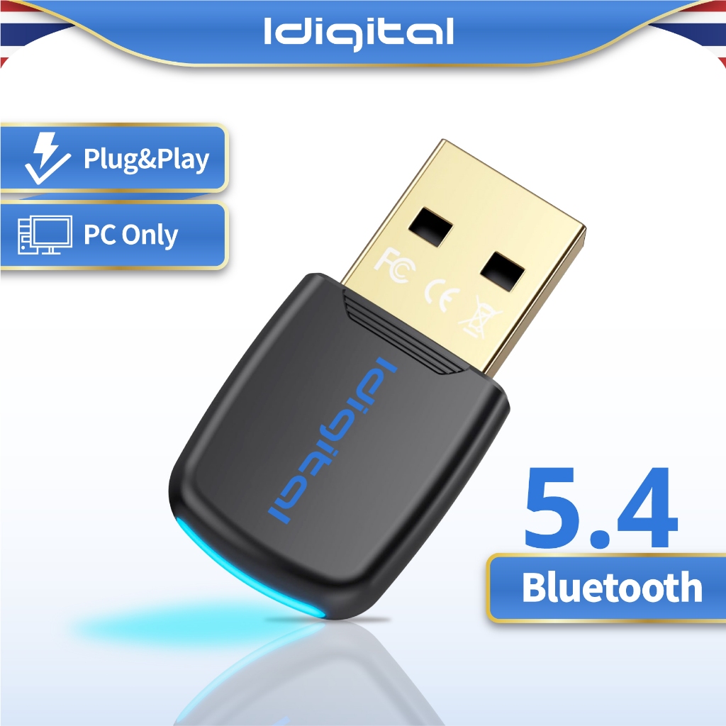 Idigital USB Bluetooth 5.4 Adapter, Wireless Receiver, อะแดปเตอร์รับส่งสัญญาณบลูทูธ, ระยะ 20m,For PC