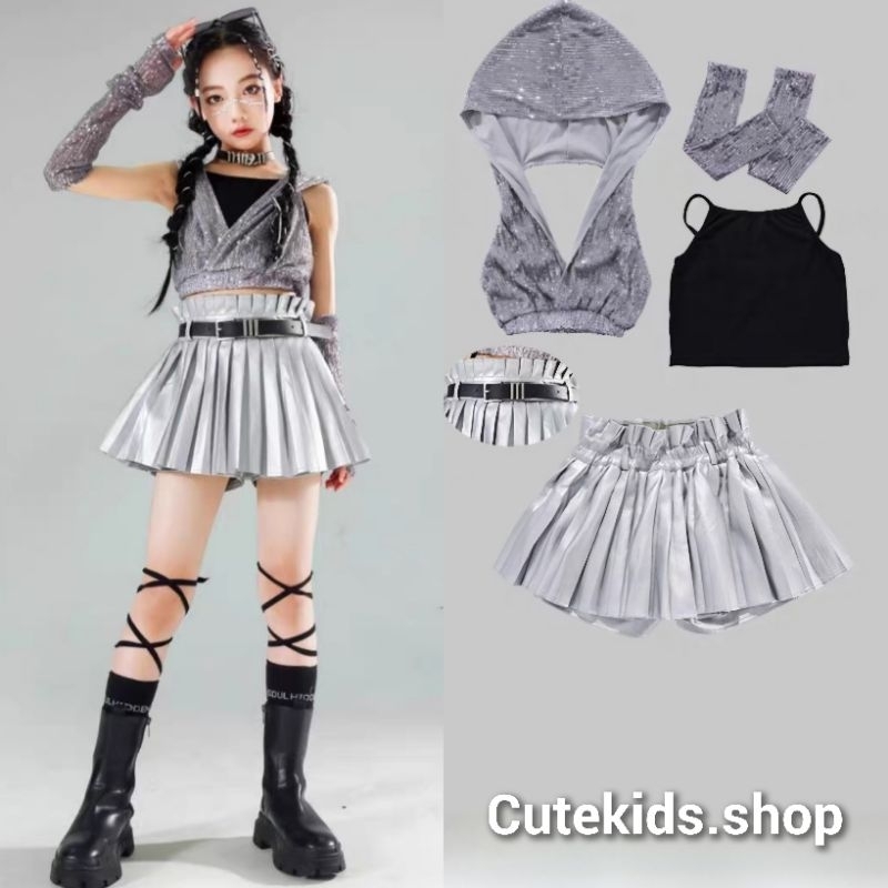 (พร้อมส่ง) 🇹🇭 ชุดเต้นเด็กสไตล์แจ๊ส street dance เครื่องแต่งกายอินเทรนด์เกิร์ลกรุ๊ป
