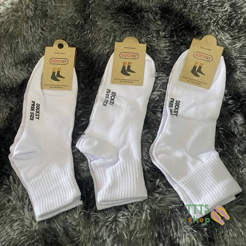 ถุงเท้าขาวล้วน ถุงเท้านักเรียน ผ้าหนา ไม่บาง นิ่มใส่สบาย ข้อกลาง Socksy ขนาดFreesize