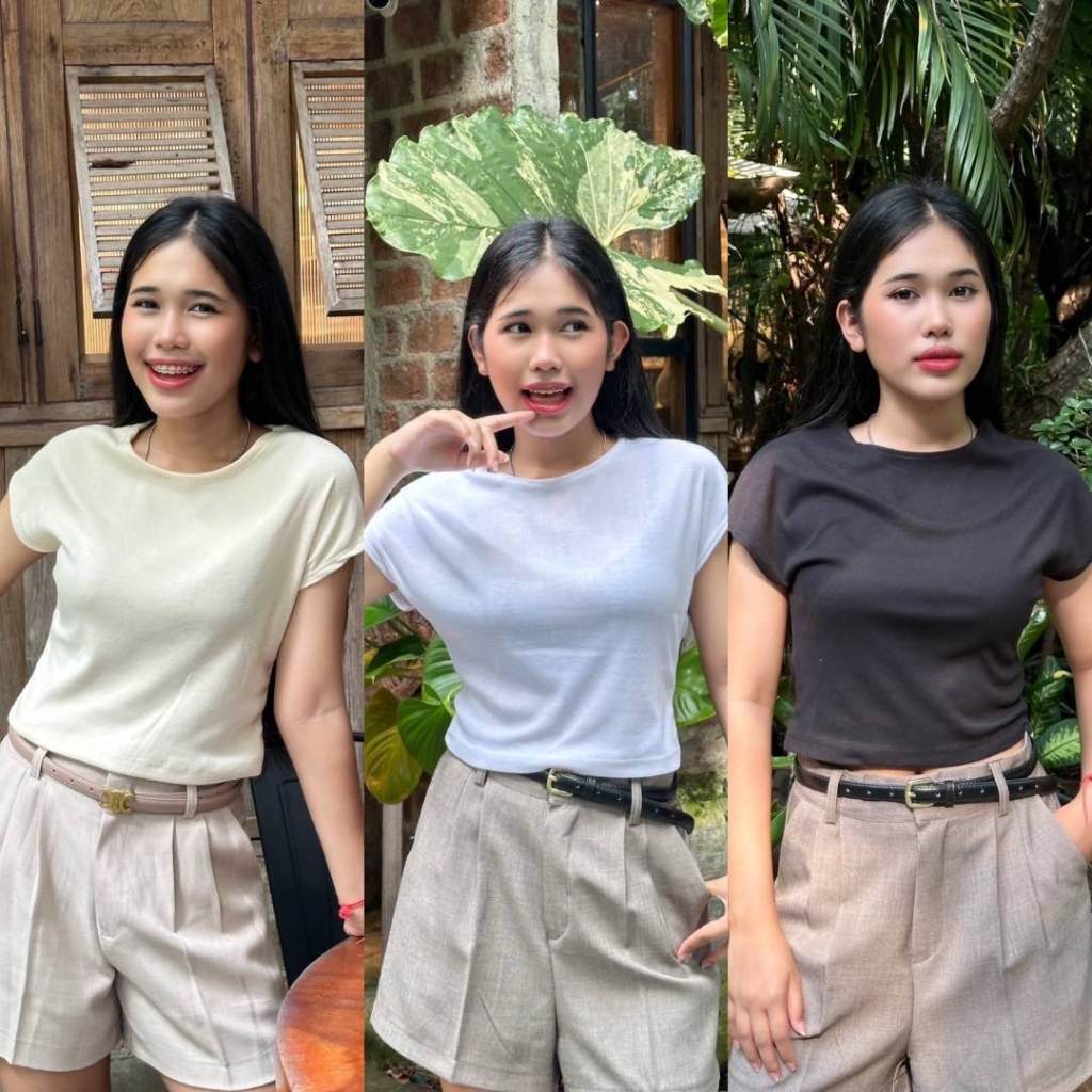 Crop Short เสื้อครอปผ้ายืด ฟรีไซส์ ยืดได้ 32-46 นิ้ว