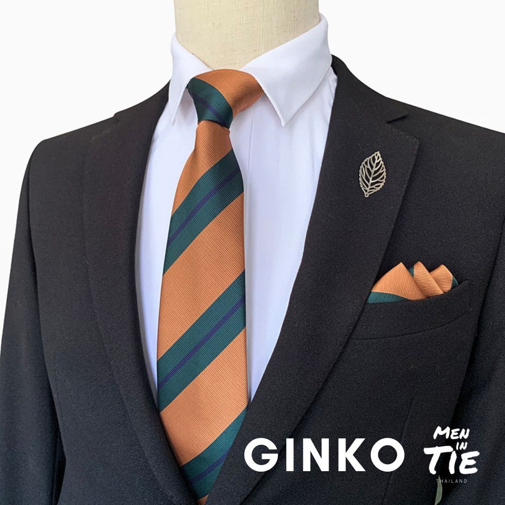 MEN IN TIE ชุดเนคไทพร้อมผ้ากระเป๋า แบบผูกเอง กว้าง 8cm รุ่น Ginko