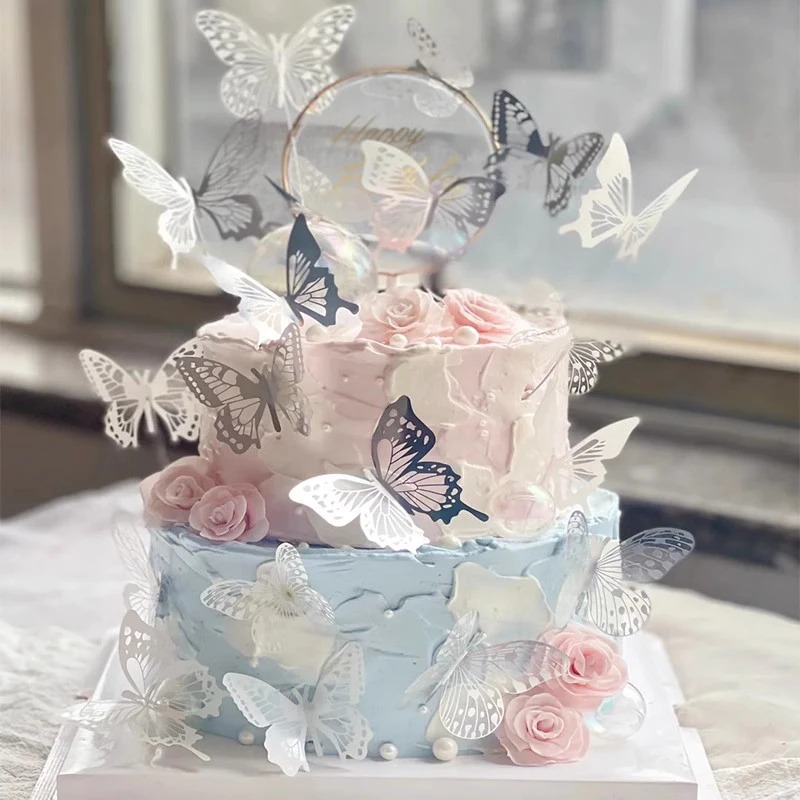 😍COD😍10 ชิ้น / เซต สุขสันต์วันเกิด เค้ก ท็อปเปอร์ ตกแต่งเค้ก แฮนด์เมด ทาสี ผีเสื้อ เค้ก ท็อปเปอร์ สําหรับงานแต่งงาน