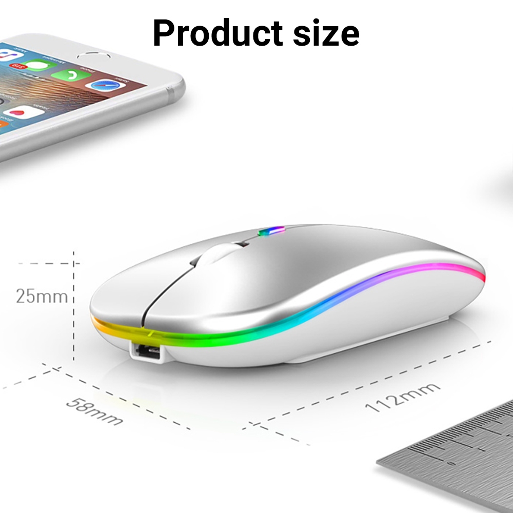 เมาส์บลูทูธไร้สาย เมาส์โน้ตบุ๊กแบบบางเงียบพร้อมไฟ LED โหมดคู่ พกพาได้ (BT5.1 + ตัวรับ USB) เมาส์คอมพิวเตอร์โหมดคู่