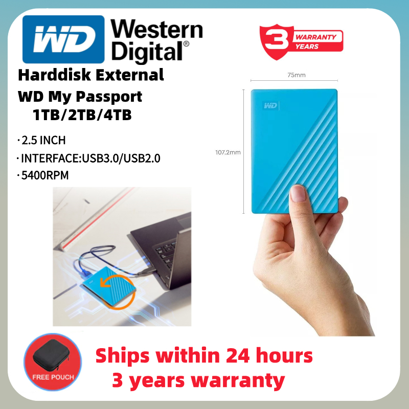 WD USB3.2Gen1 4TB/2TB/1TB Western Digital HDD External Harddisk ฮาร์ดดิสพกพา รุ่น My Passport ความจุ