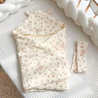 ผ้าห่อตัวเด็กแรกเกิด2ด้าน มัสลินทอย่น+ดอทมิ้งค์