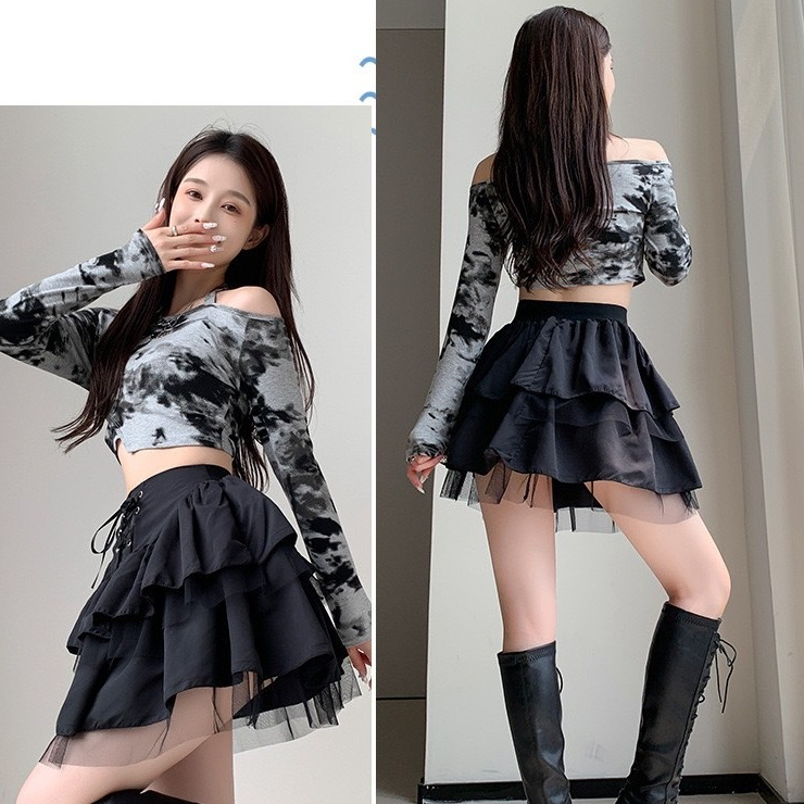 MKL 🚚พร้อมส่ง🚚 กระโปรงเอวสูง ผ้าตาข่ายเอวสม๊อคหลัง แฟชั่นฤดูร้อน สําหรับผู้หญิง DS512