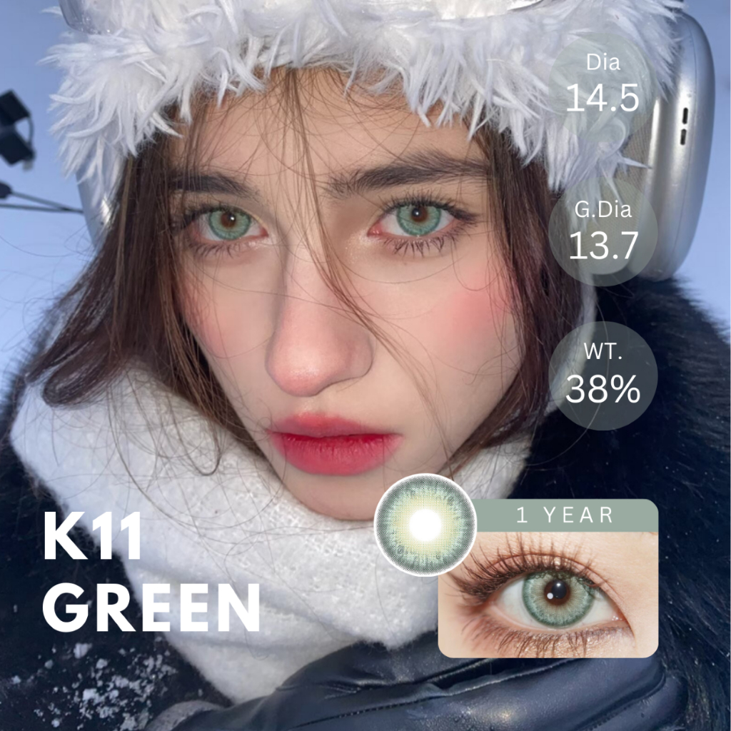 (ทักสอบถามสต็อกก่อนกดสั่ง) คอนแทคเลนส์ (รายปี) รุ่น K11 สี Green | Dia 14.5 | 📦ค่าสายตา 0.00 จัดส่งภ