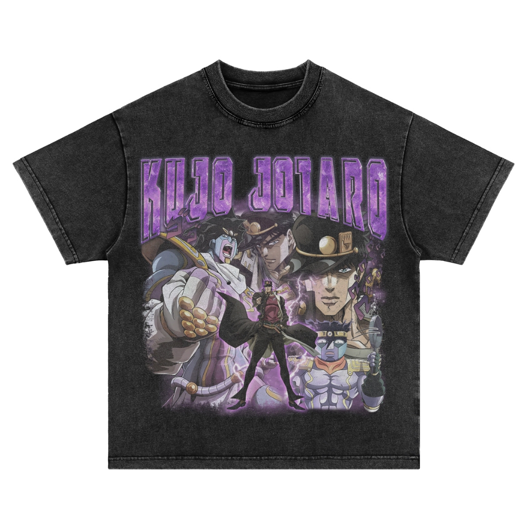 TeeTwoOneการล้าง Jojo's Bizarre Adventureพิมพ์ลาย เสื้ออนิเมะ“KUJO JOTARO”วินเทจ สตรีทแฟชั่น COTTON ผ้าฝ้ายใส่สบายเสื้อผ