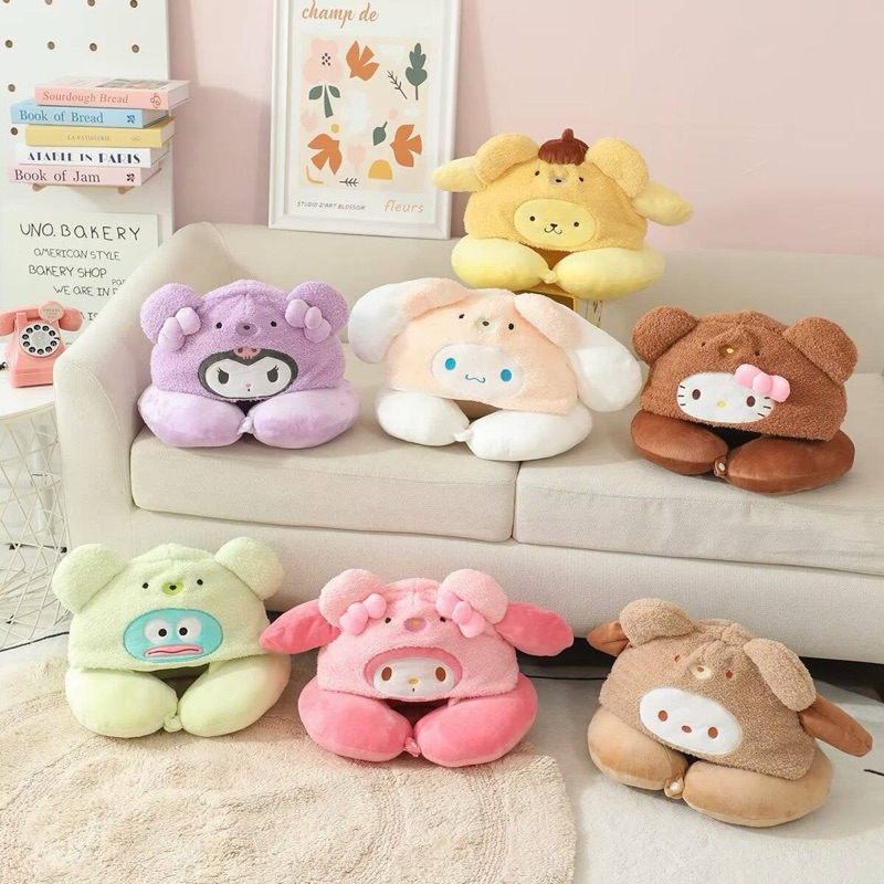 หมอนรองคอ Sanrio แบบมีหมวก ผิวสัมผัสนุ่ม คุณภาพดี