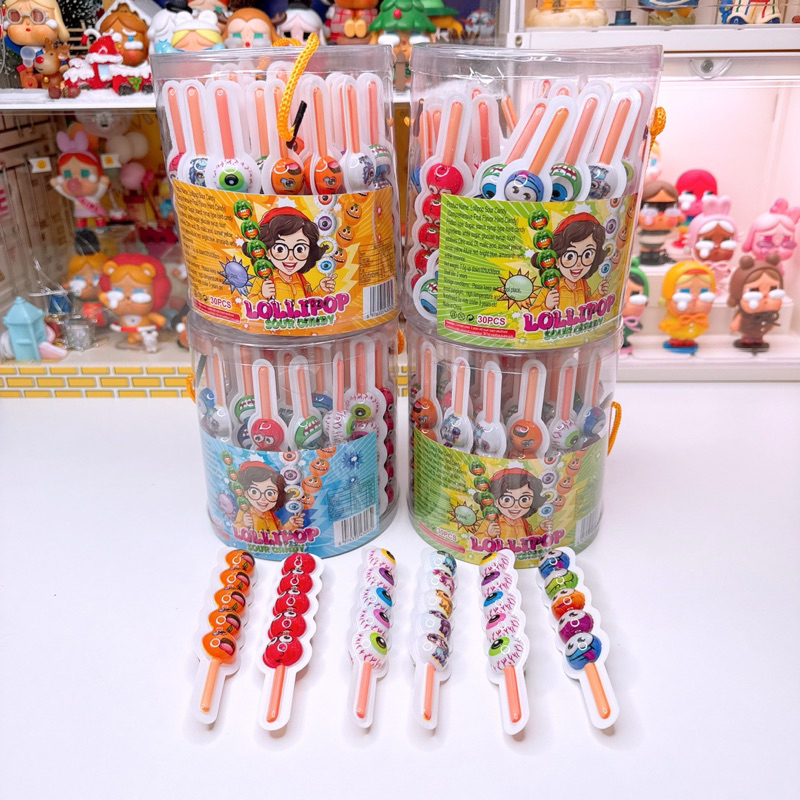 ลูกอม กัมมี่โซล แคนดี้เปรี้ยวจี๊ดจ๊าด หูหิ้ว เสียบไม้ 1 กล่อง 30 ไม้ (ไม้ละ 5 เม็ด)