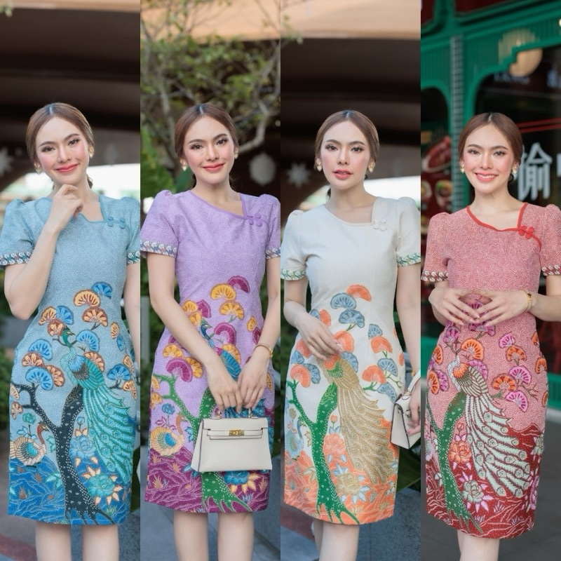💥New collection สีฟ้า S-2XL ชุดเดรสผ้าปาเต๊ะอินโด ลายสวยทำถึงมากกก รีบขายเลยน้าา N725💥
