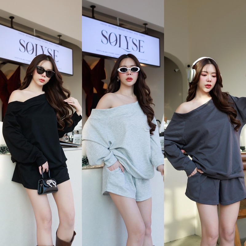 งานเซตสุดปัง เสื้อจั้มไหล่สโลป+กางเกงขาสั้น