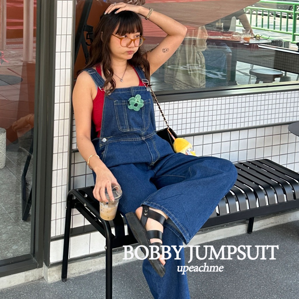 *พร้อมส่ง* Upeachme - Bobby jumpsuit จั๊มสูทยีนส์ขายาวเกาหลีเกาใจ จั๊มสูทขายาวมินิมอล จั๊มสูทยีนส์เท่ จั๊มสูทยีนส์