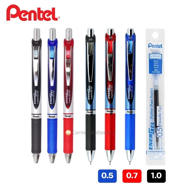 ปากกาเจล Pentel energel แบบกด เปลี่ยน ไส้ปากกาเพนเทล ขนาด 0.5 0.7 และ 1.0 มม.หมึกน้ำเงิน แดง ดำ