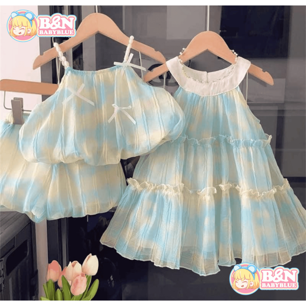 BN babyblue ชุดเซ็ตแฟชั่นเด็กหญิง รหัส G3G ชุดเซ็ต 3 ชิ้น เดรส+เสื้อ+กางเกง สุดน่ารัก