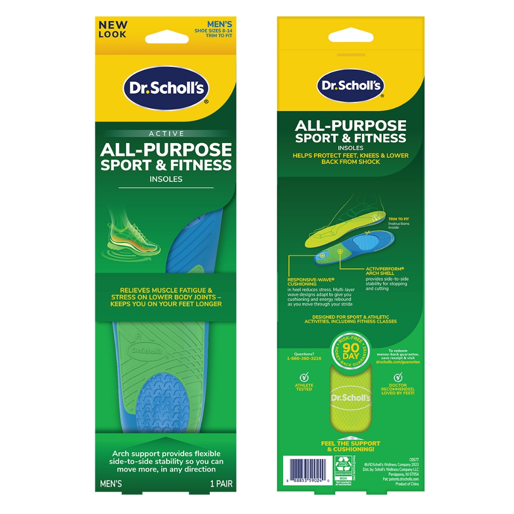 Dr.Scholl's Active All Purpose Sport & Fitness Insoles Men แผ่นรองเท้า ทำจากโฟมโพลียูรีเทนและยาง ชายและหญิง