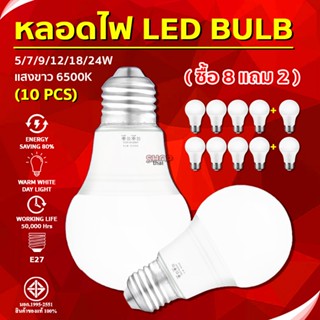 ( ซื้อ 8 แถม 2 ) หลอดไฟ LED BULB แสงขาว 6500K หลอดไฟปิงปองกล…
