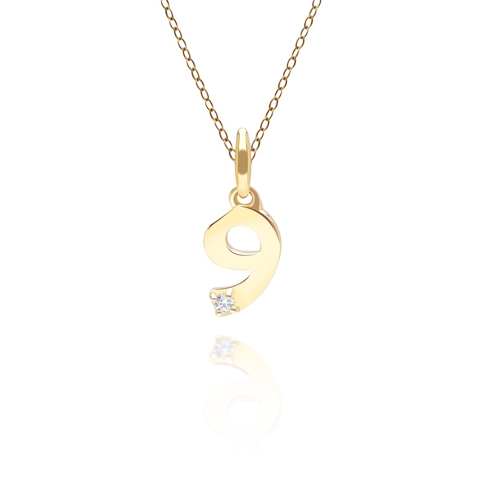 Gemondo จี้ทองคำ 9K ประดับเพชร เลขนำโชคหมายเลข 9 (ไม่รวมสร้อย) Lucky Symbol