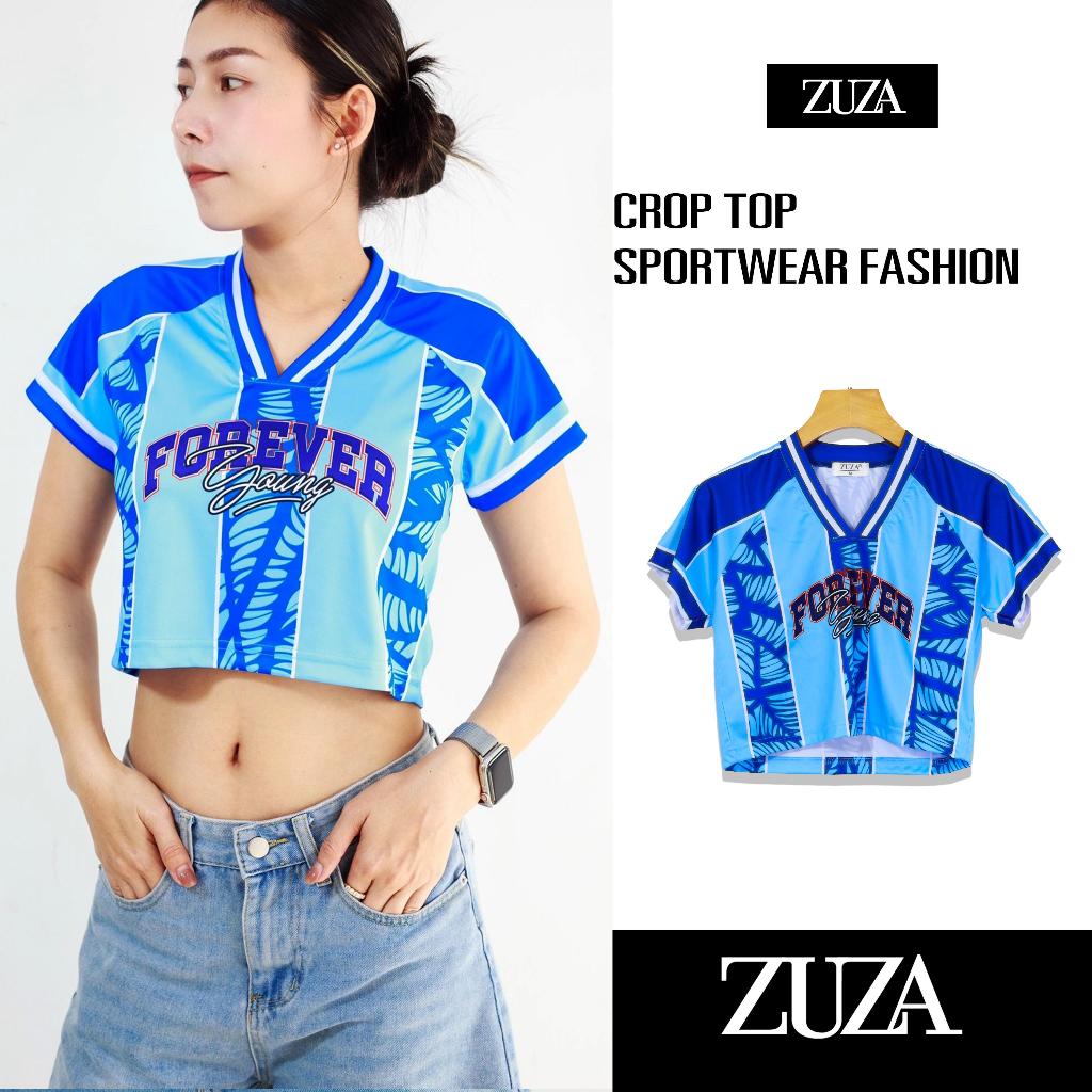 [พร้อมส่งจากไทย] namsap ZUZA Crop FASHION SPORT เสื้อครอป แขนสั้น คอวี แฟชั่นผู้หญิง ผ้าไมโครฯ มีหลายสี หลายแบบ พิมพ์ซับ