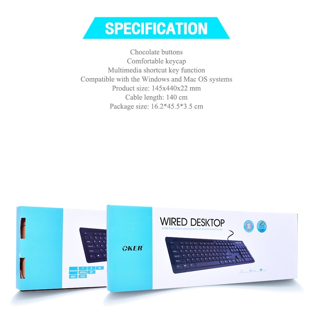 OKER คีย์บอร์ด รูปแบบมาตรฐาน มีที่วางโทรศัพท์ OKER USB KEYBOARD WIRED DESKTOP K758