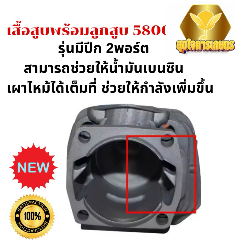 ( 2 พอร์ท )เสื้อสูบ 5800 2พอร์ต มีปีก ชุดเสื้อสูบ ลูกสูบ ครบชุด 5800 45.2 มิล อึดทน อะไหล่เลื่อย - รูปที่ 2