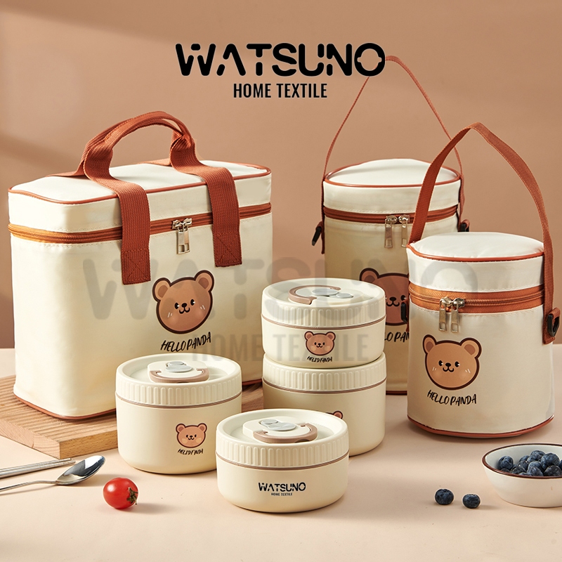 Watsuno.กล่องข้าวหลายชั้นหุ้มฉนวนสแตนเลส 304 กล่องข้าวนักเรียน 2/3/4 ชั้น กล่องเก็บอาหารแบบพกพา