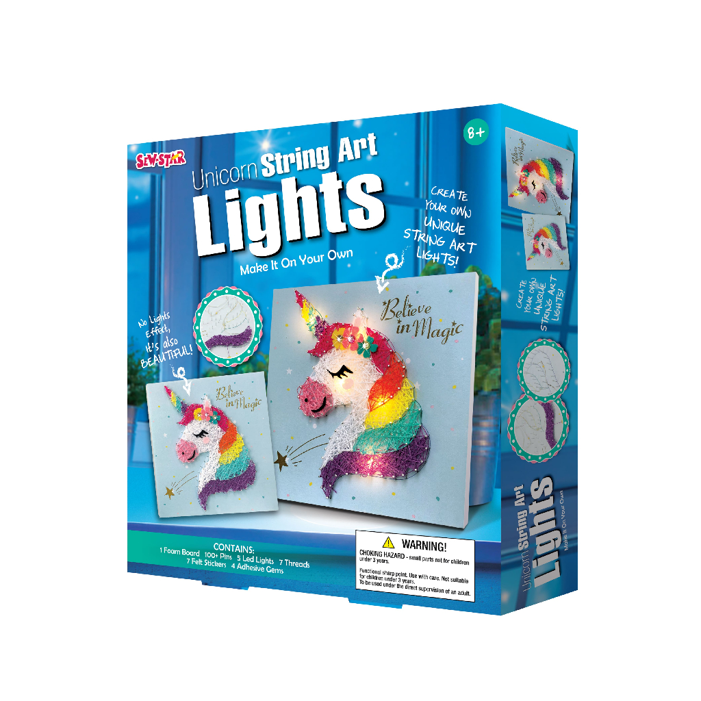 Sew-Star Unicorn String Art Lights – ชุด DIY ศิลปะพันด้ายลวดลายยูนิคอร์นพร้อมไฟ LED!