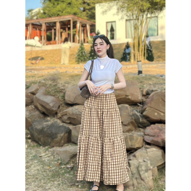 กระโปรงยาว Maxi ผ้าลายสก๊อต
