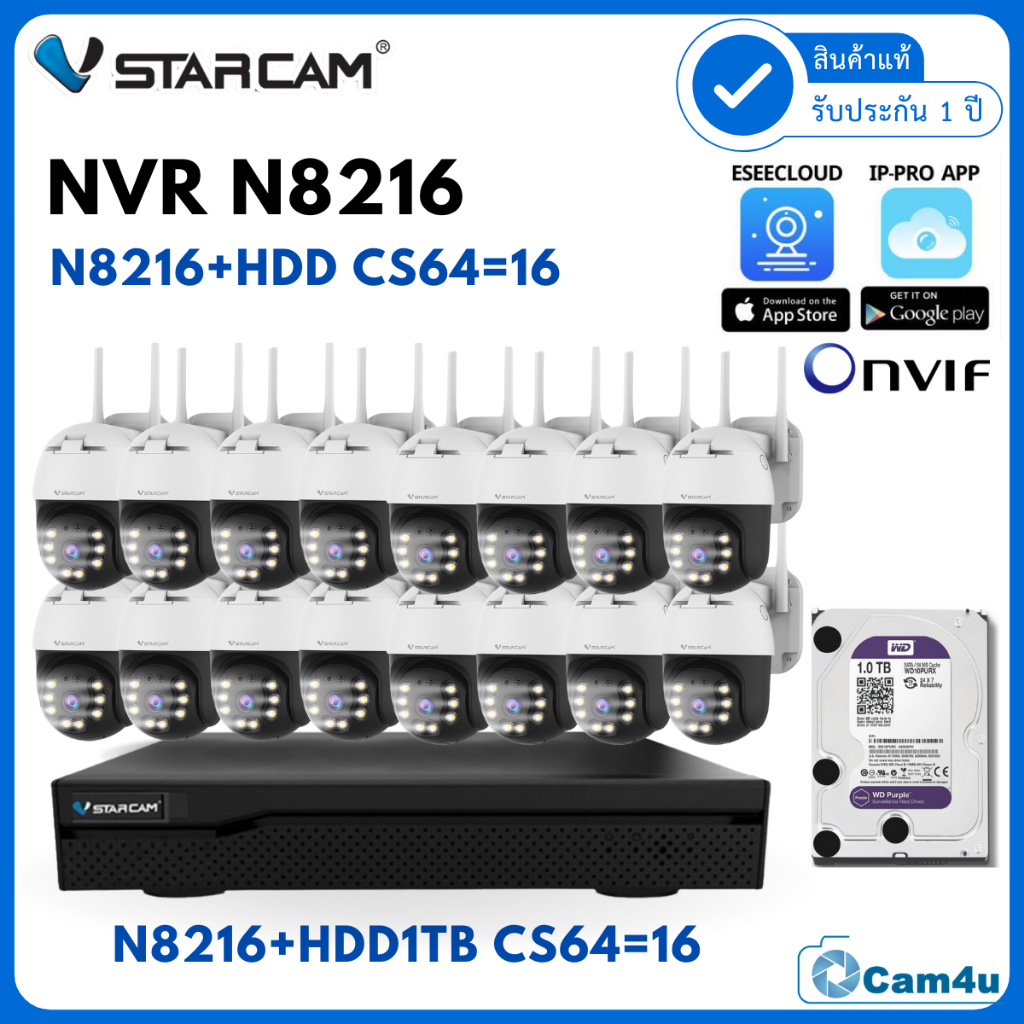 VStarcamชุดกล้องวงจรปิดกล้องใช้ภายนอกรุ่นCS64 ความละเอียด3ล้านพิกเซล   (ชุดกล้อง16ตัว)